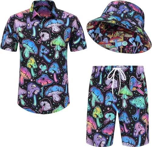 PATSINFOS ropa de festival para hombre, trajes de festival para hombres, trajes rave para hombres, camisa hawaiana de hongos para hombres, 01