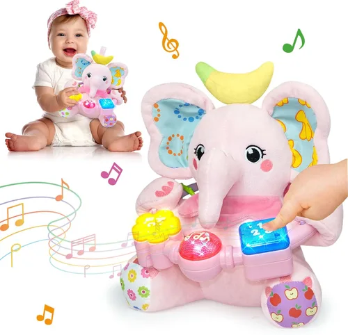 Ryotagift Animales de Peluche Juguetes de Elefante Musical Bilingüe para Bebé, Juguete de Aprendizaje Temprano para Infantes con Música con Luces y