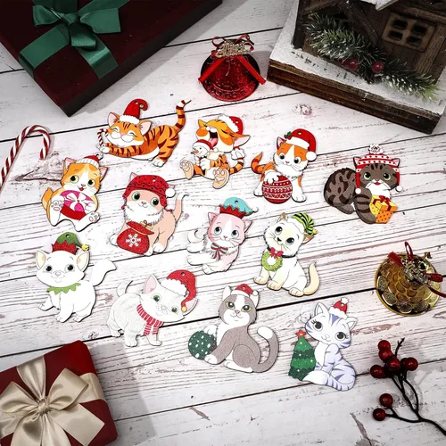 Miniatura 4 de Chunful 36 adornos de Navidad de gato de madera, adornos colgantes de árbol de gatito, bonitos regalos para amantes de los gatitos, para el hogar