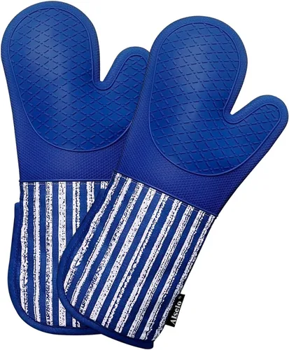 Miniatura 21 de Alselo Guantes de horno de silicona resistentes al calor 932℉ con impermeables y antideslizamiento, juego de 2 guantes de horno extra largos