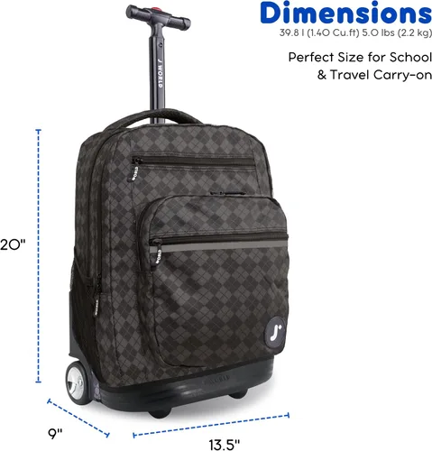 Miniatura 7 de J World Sundance Mochila Rodante para Laptop para Niñas y Niños. Mochila Escolar con Ruedas, Rombos negro, 20 pulgadas