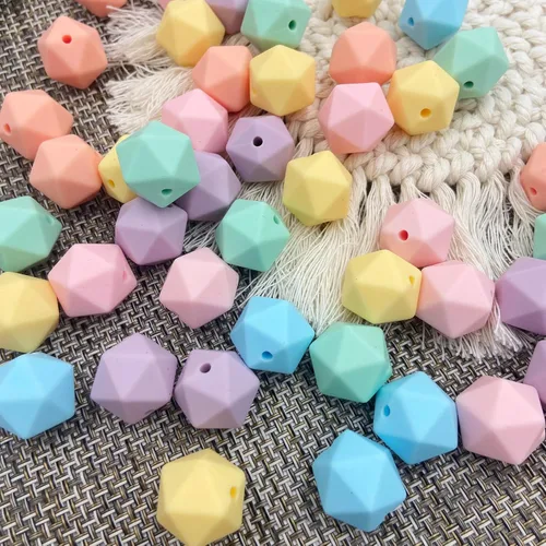 Miniatura 6 de Cuentas facetadas de silicona de 0.551 in, 50 cuentas de silicona de color suave para bricolaje collar pulsera Color suave multifacético