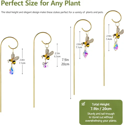 Miniatura 2 de HDCRYSTALGIFTS 4 atrapasoles de cristal de abejorro con enrejado pequeño para plantas en maceta, accesorios de enrejado para plantas