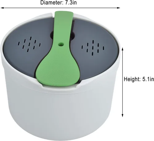 Miniatura 6 de Arrocera de microondas de 2 litros, utensilios de cocina para microondas con tapa y colador, olla de vapor de arroz para microondas PP de grado