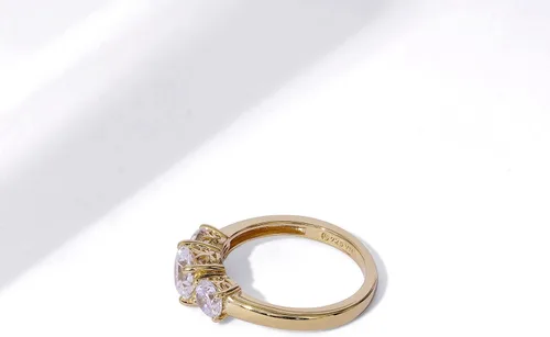 Miniatura 6 de Tienda Essentials Anillo redondo de 3 piedras de plata de ley chapada en platino o oro hecho con circonita cúbica de elementos infinitos