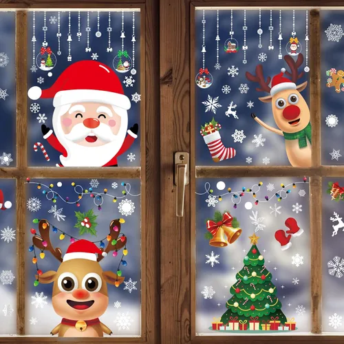 Miniatura 5 de Calcomanías de Navidad para ventana, de doble cara, copos de nieve, calcomanías para ventana de vidrio, Navidad, vacaciones, hogar, oficina, escuela