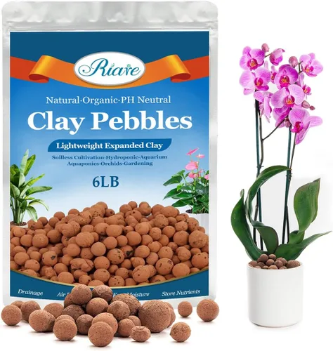 Riare 6 LBS de piedras de arcilla expandida orgánicas - Bolas de leca natural de 4mm-16mm, guijarros de arcilla hidropónicos livianos para plantas