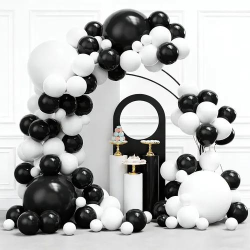 Miniatura 25 de Kit de arco de guirnalda de globos de color dorado y negro, 134 globos metálicos dorados y negros con diferentes tamaños para graduación