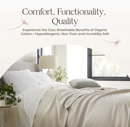 Miniatura 9 de Manta 100% algodón orgánico – Manta de algodón orgánico certificado GOTS & Fairtrade para cama con tejido de punto individual suave, pesado