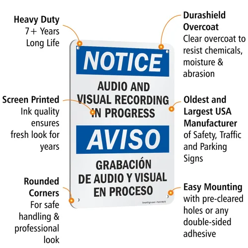 Miniatura 4 de Aviso: y visual de audio grabación en el Progreso, aviso Audio y grabacio vissual en señal, 10" x 7
