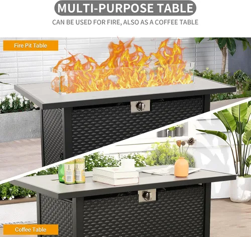 Miniatura 5 de Rattaner Mesa de Fuego de 45 Pulgadas para Exterior 60000 BTU Hoguera de Gas de Acero al Aire Libre con Superficie de Mesa de Mármol Veteado