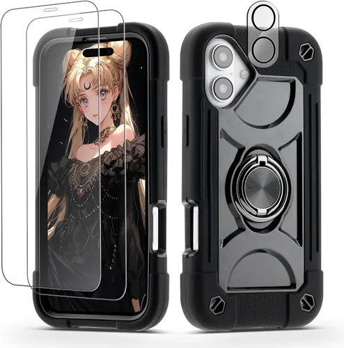 Miniatura 116 de Funda para iPhone 11 de 6.1 pulgadas con soporte de anillo, con 2 protectores de pantalla de vidrio, resistente a los golpes, resistente a