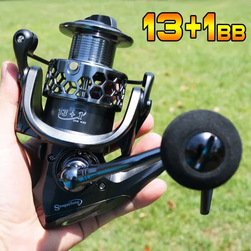 Miniatura 6 de Sougayilang Carrete de pesca 13+1BB peso ligero ultra suave aluminio Spinning carrete de pesca con carrete de grafito de repuesto gratis