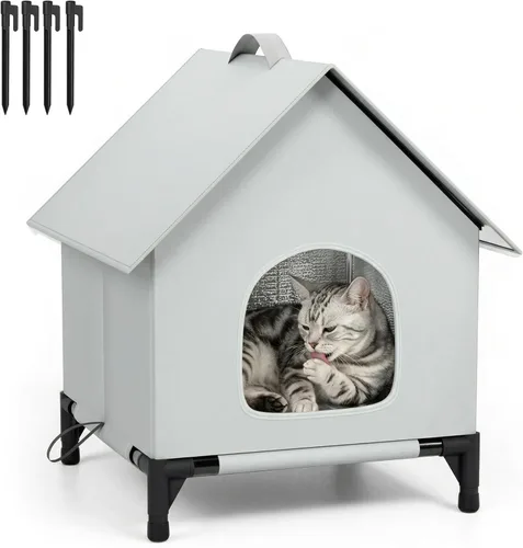 Casa para gatos para exteriores e interiores, fácil de armar, refugio para gatos con autocalentamiento para invierno, aislado y resistente a la
