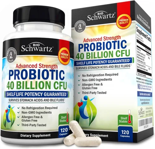 BioSchwartz Suplemento nutricional probiótico diario – 40 mil millones de UFC para la salud intestinal – Probióticos para hombres y mujeres – Salud