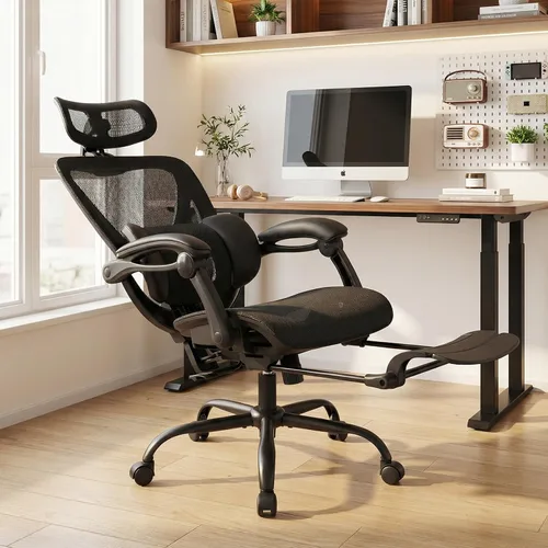 Miniatura 8 de MALOL Silla de oficina ergonómica de malla con reposapiés, silla ejecutiva de escritorio de computadora con respaldo alto con reposacabezas