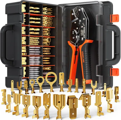 Miniatura 10 de Kit de herramienta de crimpado de conector de terminal abierto SOMELINE, terminales de desconexión macho hembra no aisladas de 2.8/4.8/6.3mm