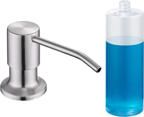 Dispensador de jabón para fregadero de níquel cepillado, dispensador de jabón para fregadero de cocina de acero inoxidable con recarga desde arriba,
