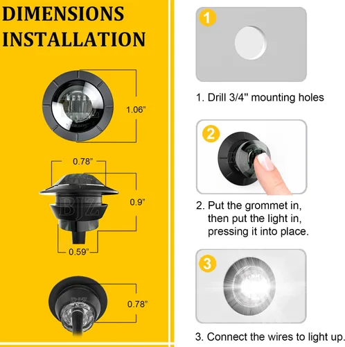 Miniatura 5 de BJZ 10 piezas de luces LED redondas de 3/4" blancas de 12V para remolque, luz de señal delantera, trasera, lateral, impermeable con lente ahumada