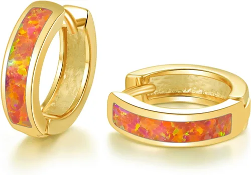 Miniatura 126 de CiNily Aretes Huggie de ópalo con bisagras, chapados en oro, hipoalergénicos, pequeños aretes de aro para mujeres, adolescentes, niñas, hombres