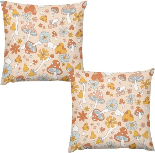 Miniatura 18 de Juego de 2 fundas de almohada florales retro de los años 70, Groovy Funky Hippie Flor Naranja Estética Boho Fundas de Almohada de 16 x 16 pulgadas