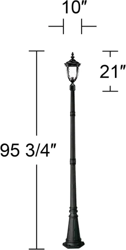 Miniatura 3 de John Timberland Bellagio - Poste de luz tradicional para exteriores con poste de base plana texturizado, negro, 99 3/4 pulgadas, vidrio martillado