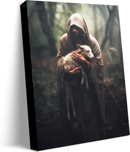 Miniatura 24 de Lienzo decorativo cristiano de Jesús con cordero, lienzo religioso de rescate del pastor, envuelto en galería, listo para colgar, decoración de fe