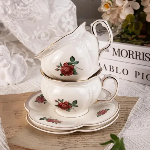Miniatura 4 de KAMMAK - Juego de 2 tazas de té y platillos, tazas de café de porcelana, tazas de espresso apilables de 6.8 onzas, demitasses de cerámica para café