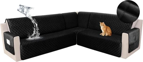 Miniatura 16 de HDCAXKJ Funda seccional de esquina impermeable para sofá de terciopelo en forma de L, fundas para sofá para mascotas, perros, suaves, resistentes