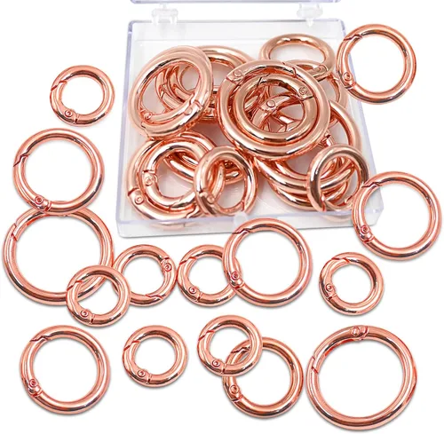 24 anillos de resorte de gatillo, clip de mosquetón circular, llaveros de carpeta dorada, clip de llavero de metal, ganchos redondos a presión para