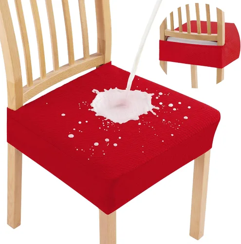 Miniatura 15 de Smiry Juego de 4 fundas de asiento impermeables para sillas de comedor, tela jacquard elástica, extraíble y lavable, fundas protectoras de asiento