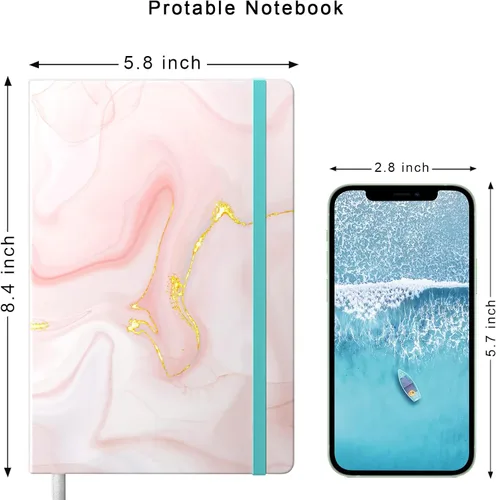 Miniatura 5 de Cuaderno rayado, tapa dura de mármol rosa, tamaño mediano de 5.7 x 8.4 pulgadas, 160 páginas de papel grueso, bonito cuaderno estético A5 con rayas