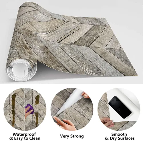 Miniatura 3 de Jeweluck Papel tapiz de madera Shiplap para despegar y pegar, papel de contacto de espiga de 17.7 x 118.1 pulgadas, papel tapiz de madera rústica