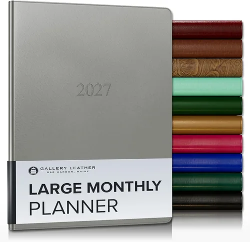 Miniatura 31 de Gallery Leather Agenda Mensual Grande 2025-2026, Elegantemente Encuadernada Planificador de Calendario y Cuaderno con Elegantes Bordes Dorados, 18