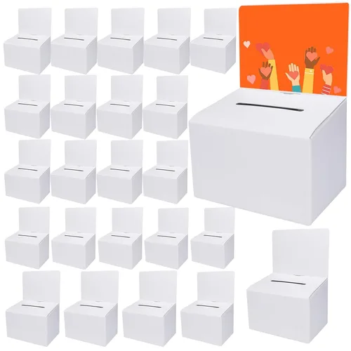 Miniatura 8 de GRAWUN Paquete de 12 Cajas de Votación de Cartón con Ranura, Cajas Blancas Brillantes para Rifas de 6.5 x 4.5 x 4.5 pulgadas, Cajas de Sugerencias