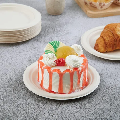 Miniatura 2 de Vplus - 350 unidades de platos de papel de 7 pulgadas, 100% compostables, platos desechables de alta resistencia, de bagazo natural, biodegradables