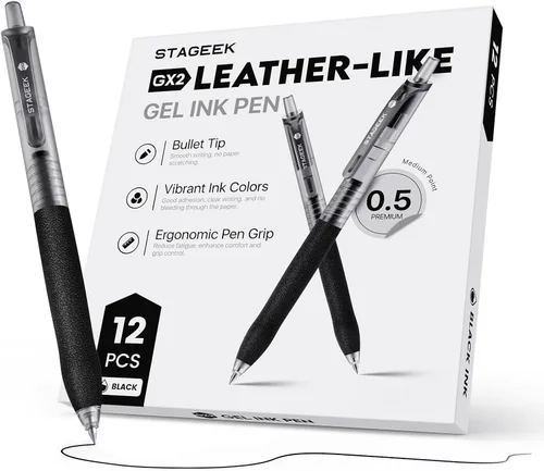 STAGEEK 0.5mm Bolígrafos de Gel de Punta Fina de Escritura Suave, 12 Piezas de Bolígrafos de Tinta Negra, Bolígrafos de Gel Retráctiles de Aspecto