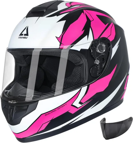 TRIANGLE Casco de motocicleta de cara completa aprobado por DOT, casco de carreras de bicicleta de calle para hombres y mujeres con viseras tintadas