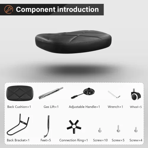 Miniatura 7 de KKTONER Silla de oficina con taburete de oficina trasero con ruedas, altura ajustable, taburetes cuadrados para redactar trabajo en casa (negro)