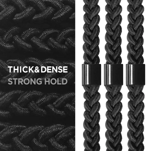 Miniatura 2 de HAVHAF Lazos trenzados para el cabello para hombres, para moños, rizados, gruesos, densos, elásticos para el cabello para chicos, sin daños y Negro