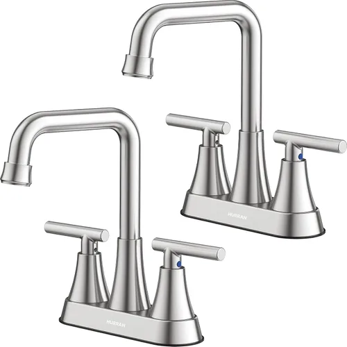 Miniatura 16 de Grifo de Lavabo de Baño Negro Mate, Hurran Grifos de Baño de 4 Pulgadas para Lavabo de 3 Orificios con Desagüe Pop-up y Líneas de Suministro, Grifo