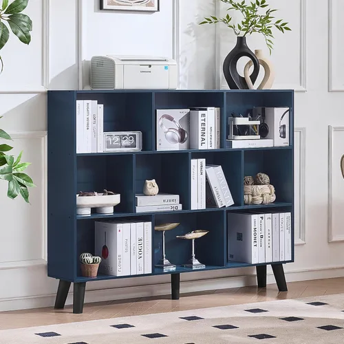 Miniatura 42 de LEYAOYAO Estantería de 5 cubos de 3 niveles con patas, estante negro menta para libros para niños, bonito organizador de almacenamiento, estantes