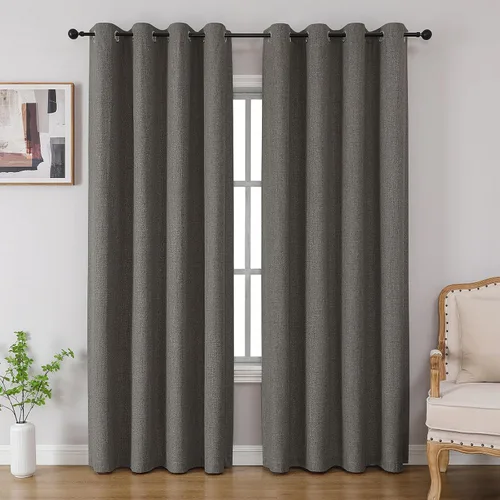 Miniatura 17 de CUCRAF Juego de 2 paneles de cortinas 100% opacas de 54 pulgadas de largo, cortinas texturizadas de lino para oscurecer la habitación, con ojales