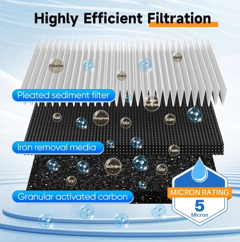 Miniatura 7 de PUREPLUS Filtro de agua de 3 etapas para toda la casa de 20 pulgadas, sistema de filtración para el hogar, prefiltro plisado, carbón activado