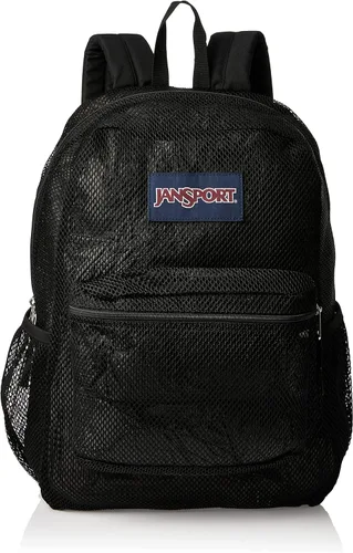 JanSport Mochila de malla ecológica negra, 17 x 12.5 x 6 pulgadas, bolsa semitransparente para adultos con funda para laptop, panel trasero