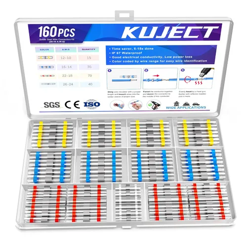 Miniatura 15 de Kuject 200 PCS Conectores Termorretráctiles de Sellado de Soldadura a Tope, Kit de Conectores de Cable Impermeables Terminales Eléctricos, Conector