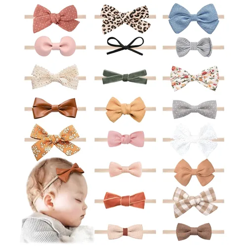 Miniatura 8 de Jesries 30 diademas para bebé, lazos para el pelo para niñas, diademas de nailon con lazos de lino, accesorios para la cabeza hechos a mano