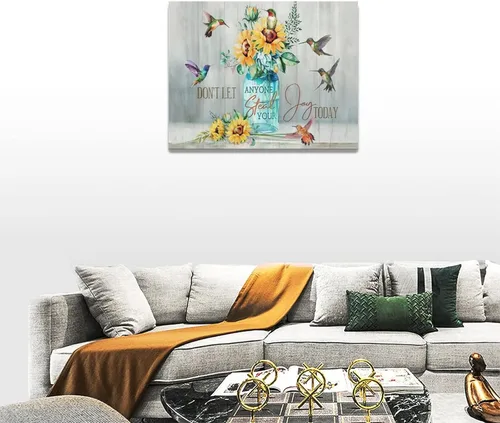 Miniatura 4 de Bulldog Leather Works Lienzo decorativo abstracto de colibrí y girasol, con citas inspiradoras, póster de flores de granja, decoración moderna