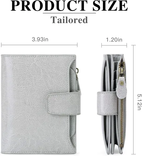 Miniatura 3 de FALAN MULE - Cartera de cuero auténtico para mujer, pequeña, plegable y compacta, con bloqueo de interferencia de radiofrecuencia (RFID)
