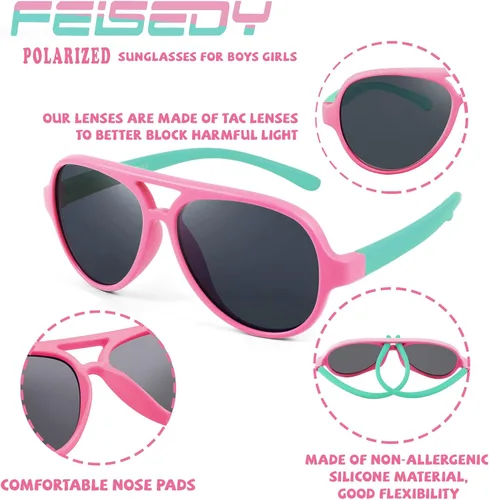 Miniatura 6 de FEISEDY Gafas de sol polarizadas de aviador para niños pequeños, marco flexible, lindo bebé niños niñas de 0 a 6 años de goma al aire libre B2789